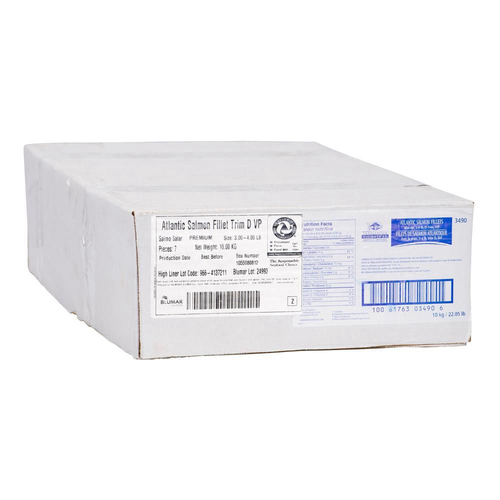 High Liner Skin-on D-trim Ivp 3-4 Lb Atlantic Salmon Fillets, 10 Kg