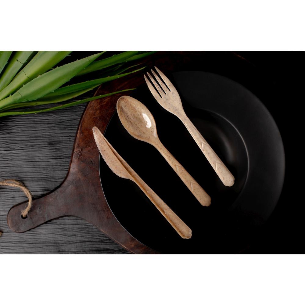 Agave Straw Fork Knife Napkin 4 Piece Cutlery Kit