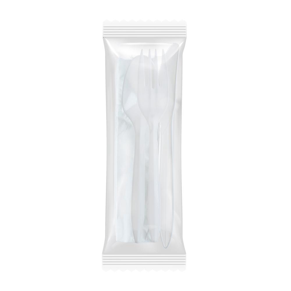 Plastic White Fork/Knife/Teaspoon/Napkin Cutlery Kit