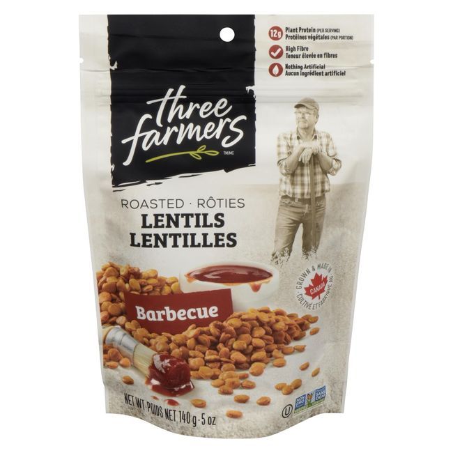 Three Farmers Foods Barbeque Roasted Lentils, 140 G -- 12 Per Case