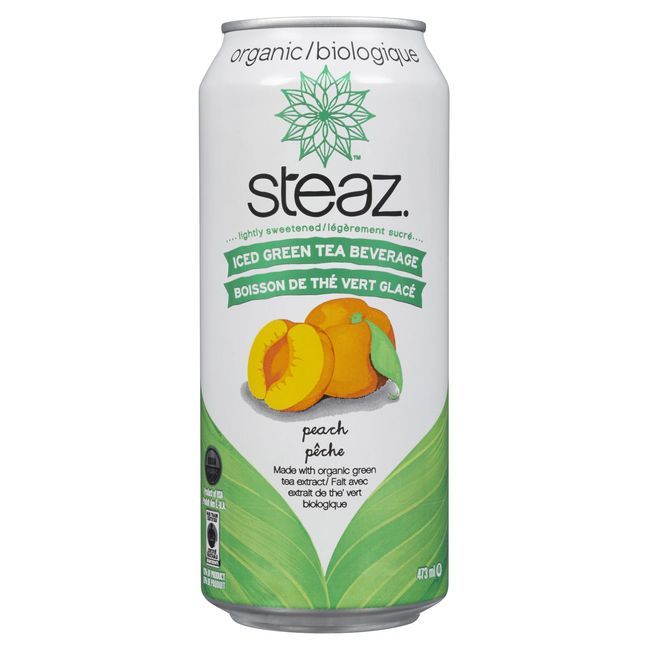 Steaz Organic Peach Flavored Iced Green Tea, 473 Ml -- 12 Per Case