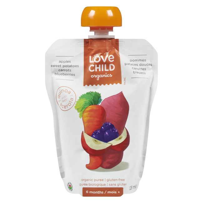 Love Child Organic Apples Sweet Potatoes Carrots Blueberries Fruit Puree, 128 Ml -- 12 Per Case