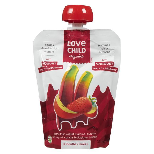 Love Child Organic Apples Strawberries Rhubarb Yogurt, 128 Ml -- 12 Per Case