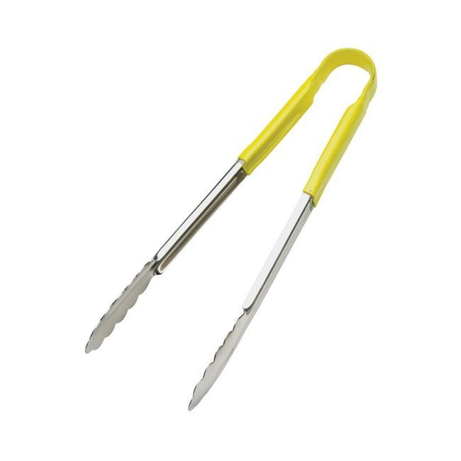 Browne Stainless Steel Pvc Coating One-piece Yellow Coloured Handle Tongs, 12 In