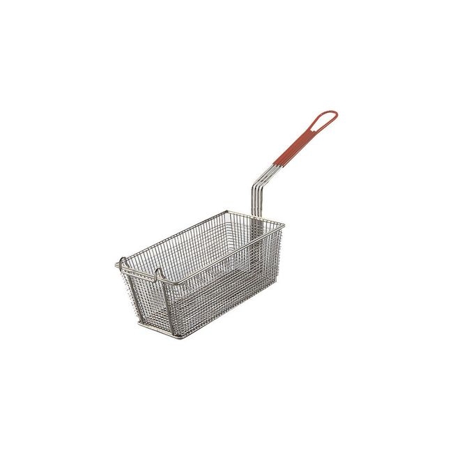 Rectangular Wire Fry Basket with Red Plastic Handle