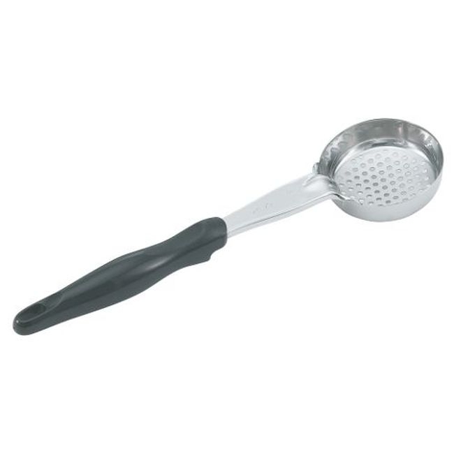 6432420 Heavy Duty Stainless Steel Antimicrobial One-piece Perforated Round Spoodle with Black Nylon Handle, 4 oz Capacity