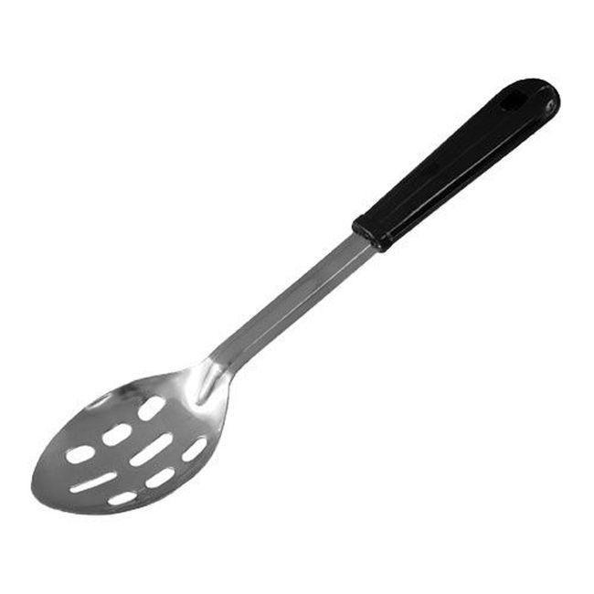 46947 Stainless Steel Slotted Serving Spoon with Black Grip N Serve Handle, 14 in Long