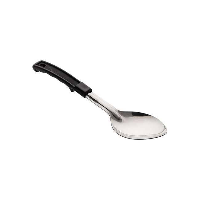 Browne Conventional Stainless Steel Solid Serving Spoon With Black Plastic Handle, 13 In