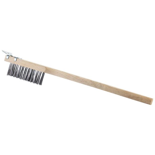 Browne Long Wood Handle Wire Brush With Scraper, 20 In