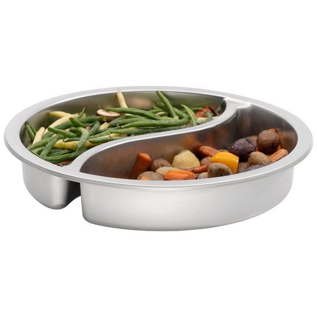 Browne Stainless Steel Ying Yang Round Divided Food Pan, 5.5 Qt Capacity