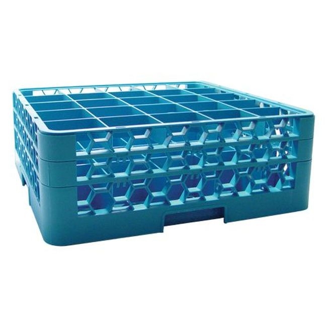 RG25-214 Opticlean Polypropylene Blue 25-compartment Divided Glass Rack with 2 Extenders, 19.88 X 19.88 X 7.125 in