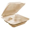 Bagasse Compostable 3-Compartment Clamshell Container