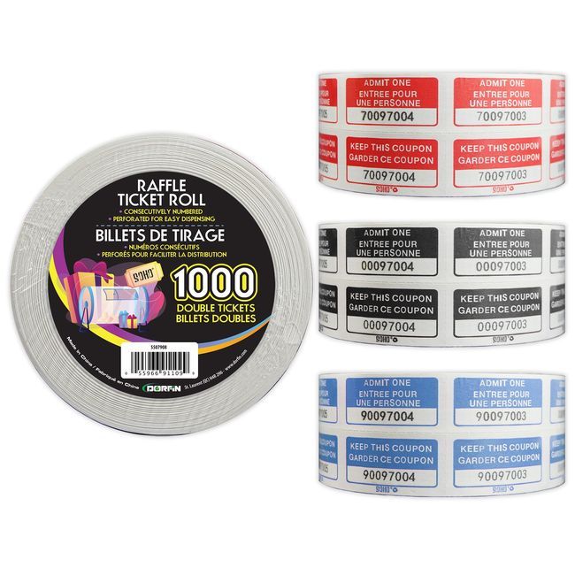 Soho Admit One Raffle Ticket Roll, 1000 Count -- 12 Per Case
