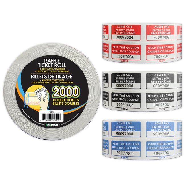 Soho Admit One Raffle Ticket Roll, 2000 Count -- 12 Per Case