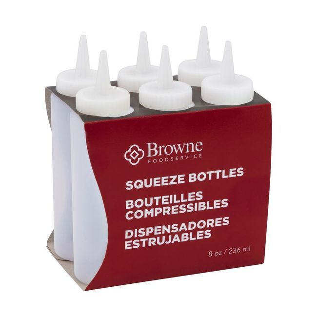 Browne Polyethylene Clear 8 Oz Squeeze Dispenser, Set Of 6