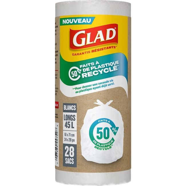 50 Percent Recycled Plastic 45 L White Tall Bag