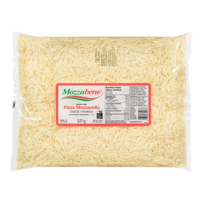 Mozzabenne 19 Percent Milk Fat Shredded Mozzarella Cheese, 2.27 Kg -- 4 Per Case