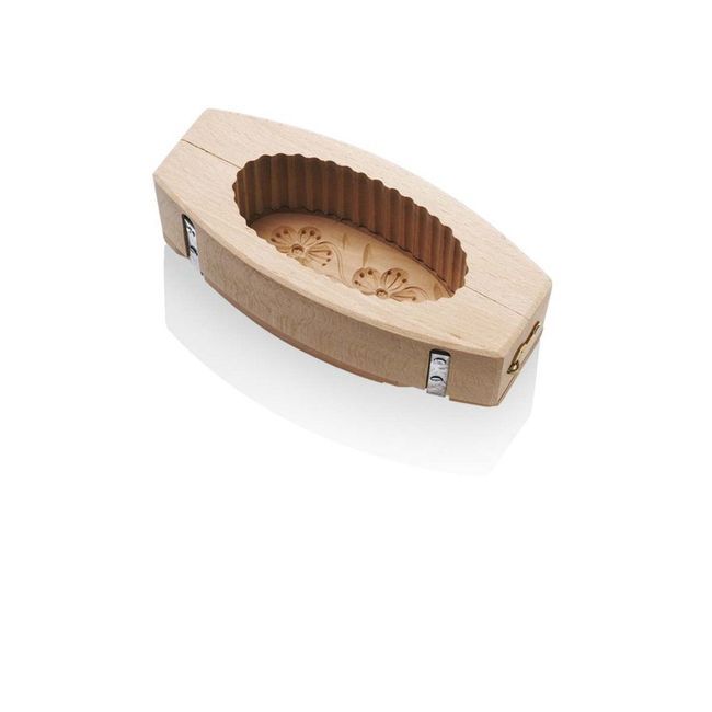 Louis Tellier Oval Flower Beechwood Fluted Butter Mould, 8.2 X 3.7 X 2.3 In