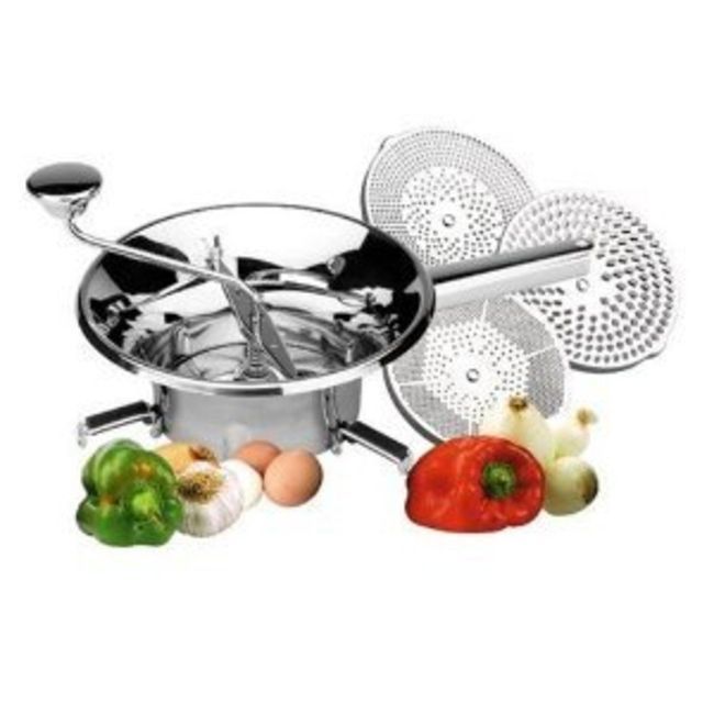 Louis Tellier 9.4 In Stainless Steel Domestic Food Mill With 3 Grids