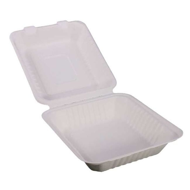 White Compostable Molded Fiber Hinged Container