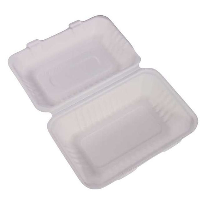 White Compostable Molded Fiber Hinged Container