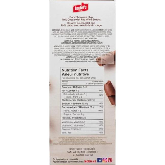 Leclerc Praeventia 70 Percent Cocoa Chocolate Chip Cookie, 210 G -- 12 Per Case
