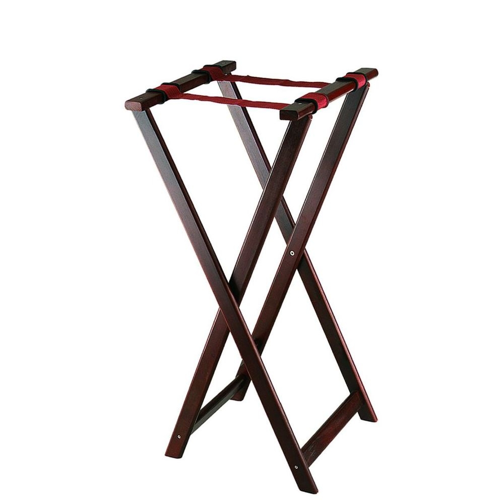 Tall Mahogony Wood Folding Tray Stand with Center Bar Support, 17 x 16.3 x 32.5 in