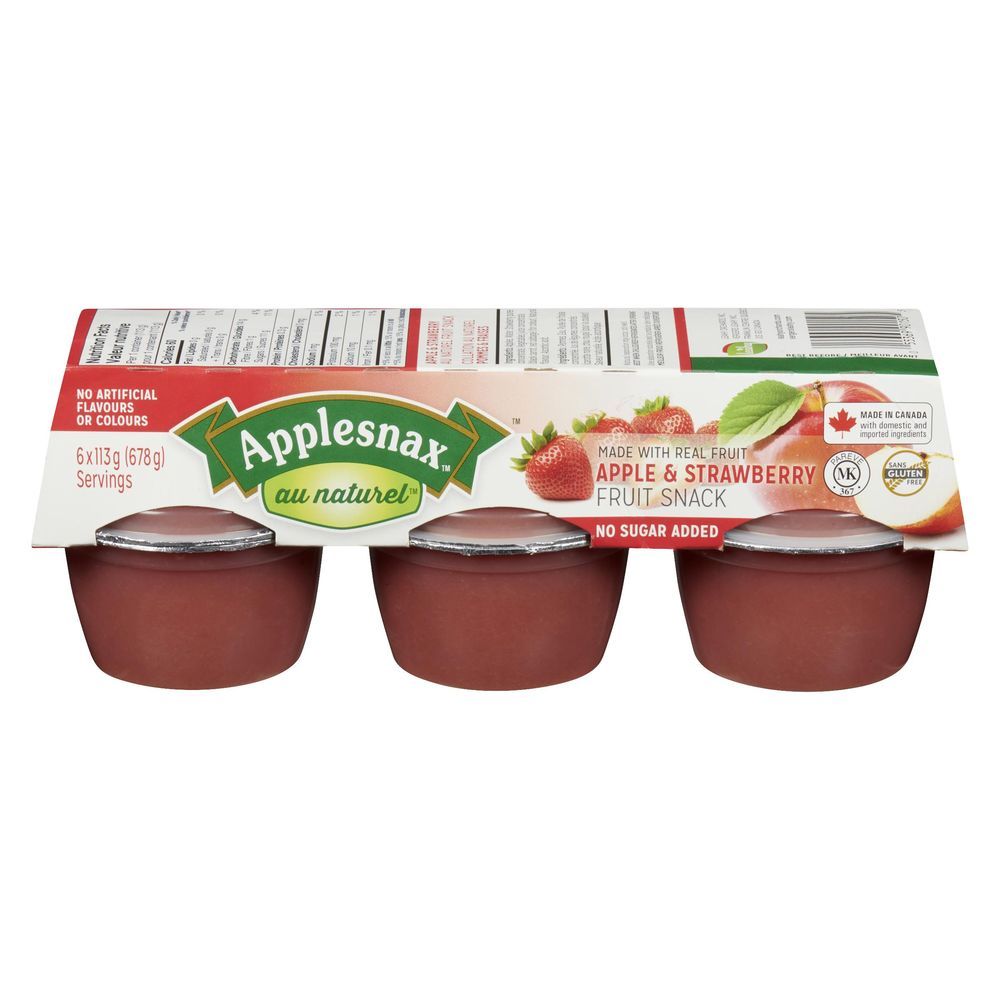 Applesnax Au Naturel Unsweetened Apple And Strawberry Fruit Cups, 113 G -- 6 Per Case