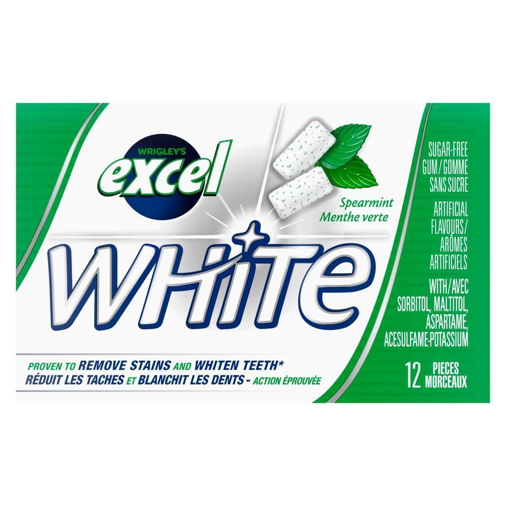 Excel White Spearmint Sugar Free Gum, 12 Count -- 18 Per Case
