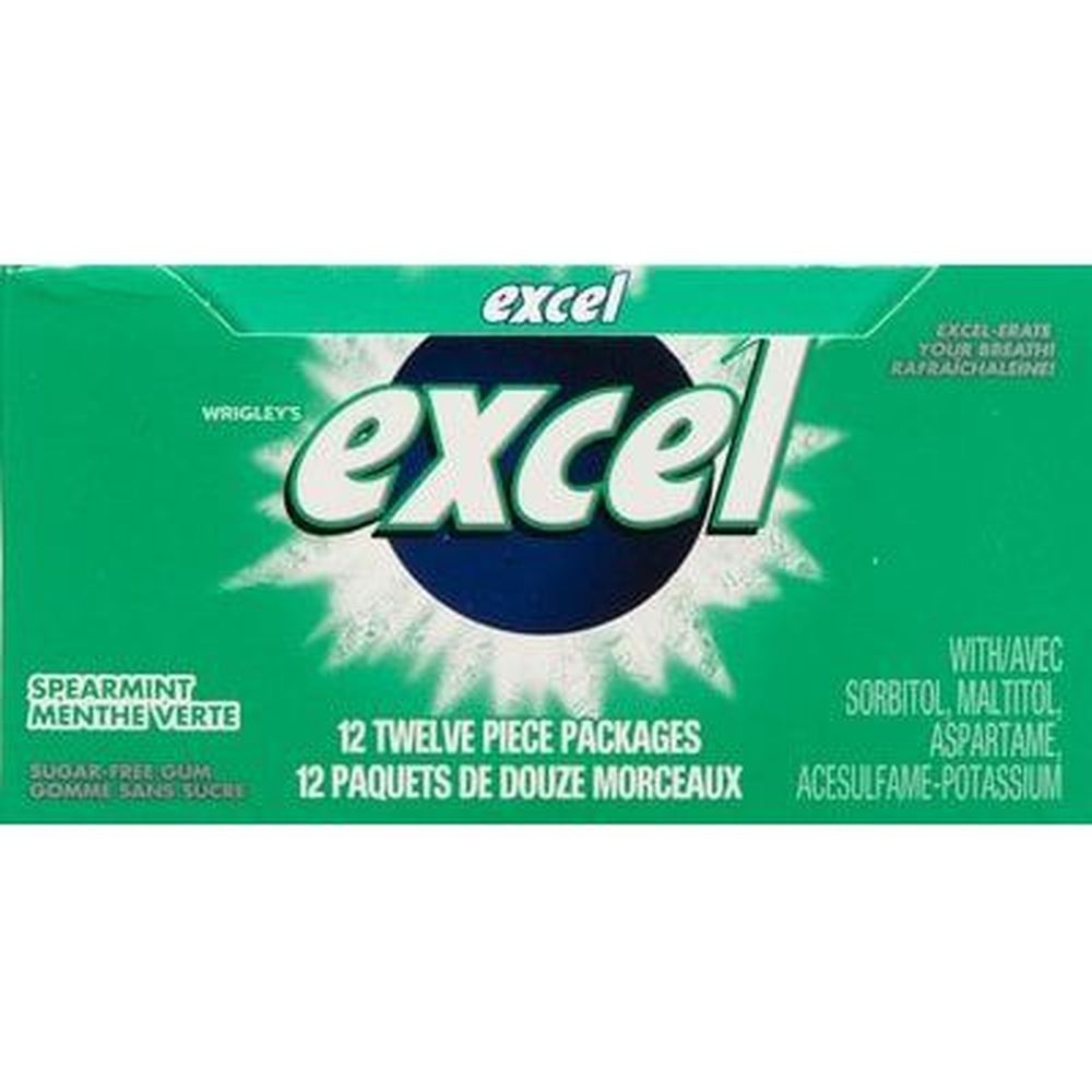 Excel Spearmint Sugar Free Gum - Single, 12 Count -- 18 Per Case