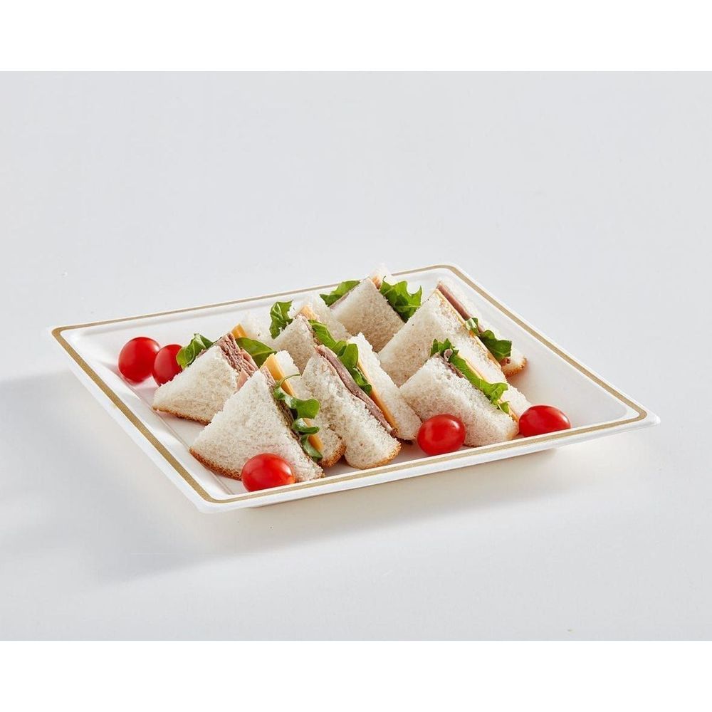 Eco Guardian Compostable Bagasse Square Gold Rim Fibre Plate, 9 Inch -- 64 Per Case