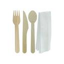 Brown Wrapped Wooden Fork Knife Teaspoon and Napkin Cutlery Kit