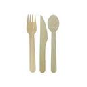 Brown Wrapped Wooden Fork Knife and Teaspoon Cutlery Kit