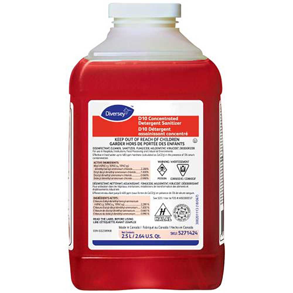 Diversey D10 Concentrated Detergent Sanitizer, 2.5 L -- 2 Per Case