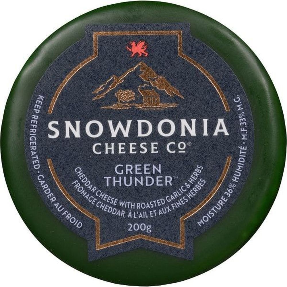 Snowdonia Green Thunder Cheddar Cheese With Roasted Garlic And Herbs, 200 G -- 6 Per Case