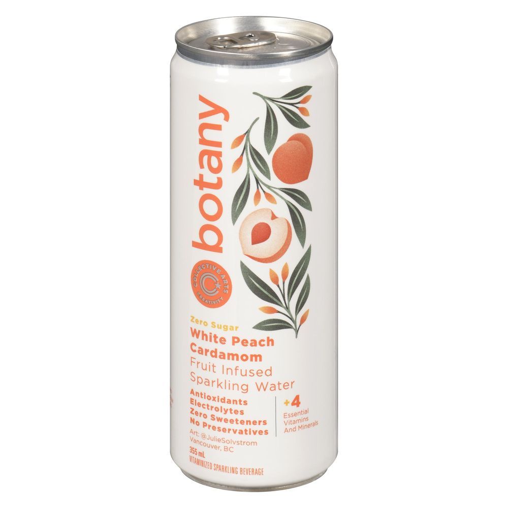 Collective Arts Botany Fruit Infused White Peach Cardamom Botanical Sparkling Water, 355 Ml